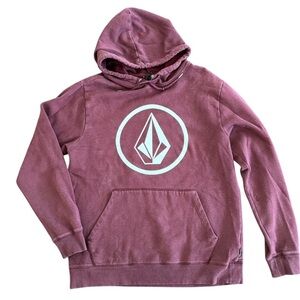 VOLCOM HOODIE LOGO SWEATSHIRT LONG SLEEVE POUCH POCKET WINE BURGUNDY LARGE